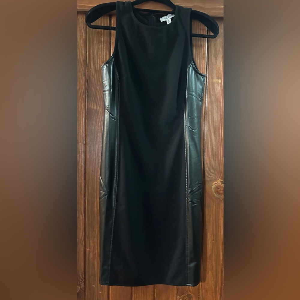 NWT Nine West Medium short black dress with stretch leather on the sides